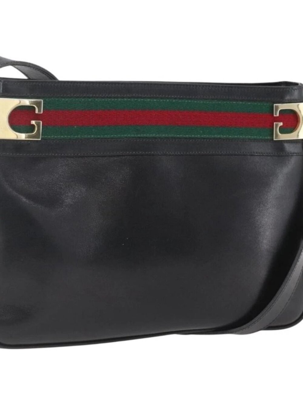 GUCCI Web Sherry Line Shoulder Bag Leather Black Red Green Auth 165070V